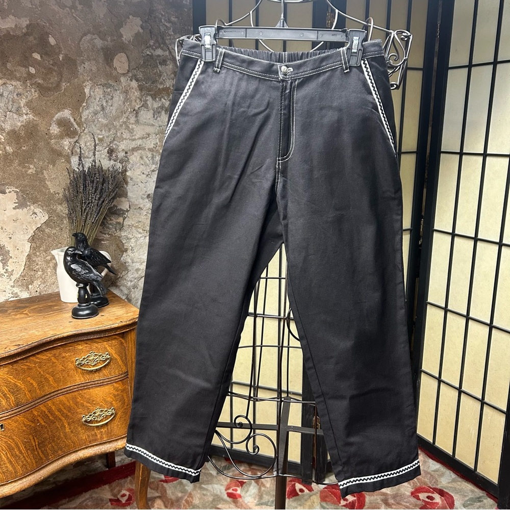 VTG Deadstock Fenini Black With White Ribbon/Black  Ricrac Trim Pants: Small